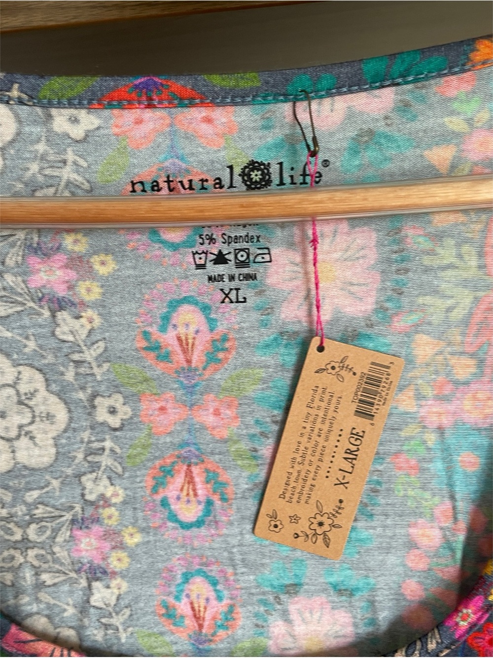 NATURAL LIFE Navy Multicolor Floral Long Sleeve Scoop Top, Size XL - Picture 6 of 8